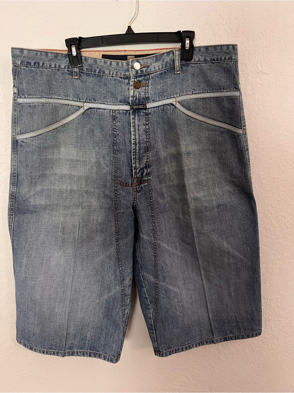 Marithe Francois Girbaud Light Blue Denim Shorts with Tan Stitching